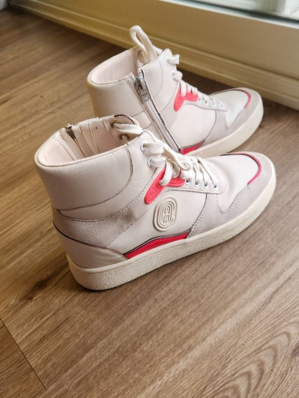 Coach Women's C220 Chalk/Fluo Pink High Top Sneakers - Size 8B